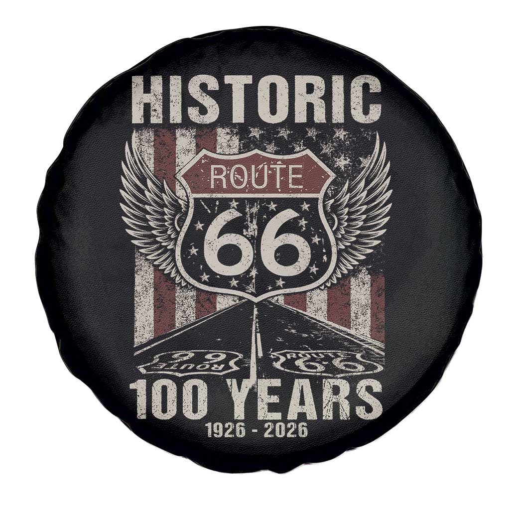 Historic Route Highway 66 100 Years Anniversary Spare Tire Cover Highway Road Sign Wings Vintage American Flag