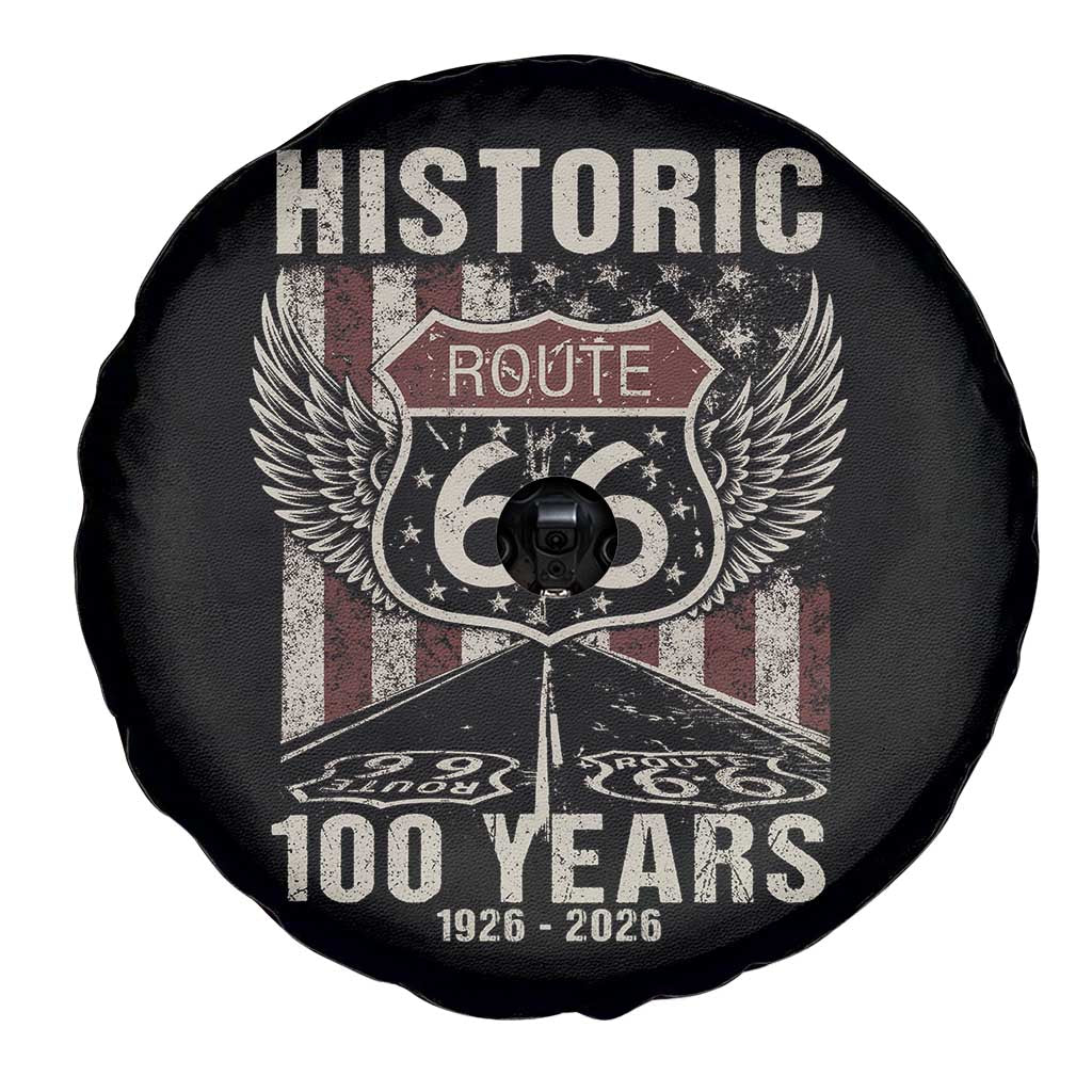 Historic Route Highway 66 100 Years Anniversary Spare Tire Cover Highway Road Sign Wings Vintage American Flag