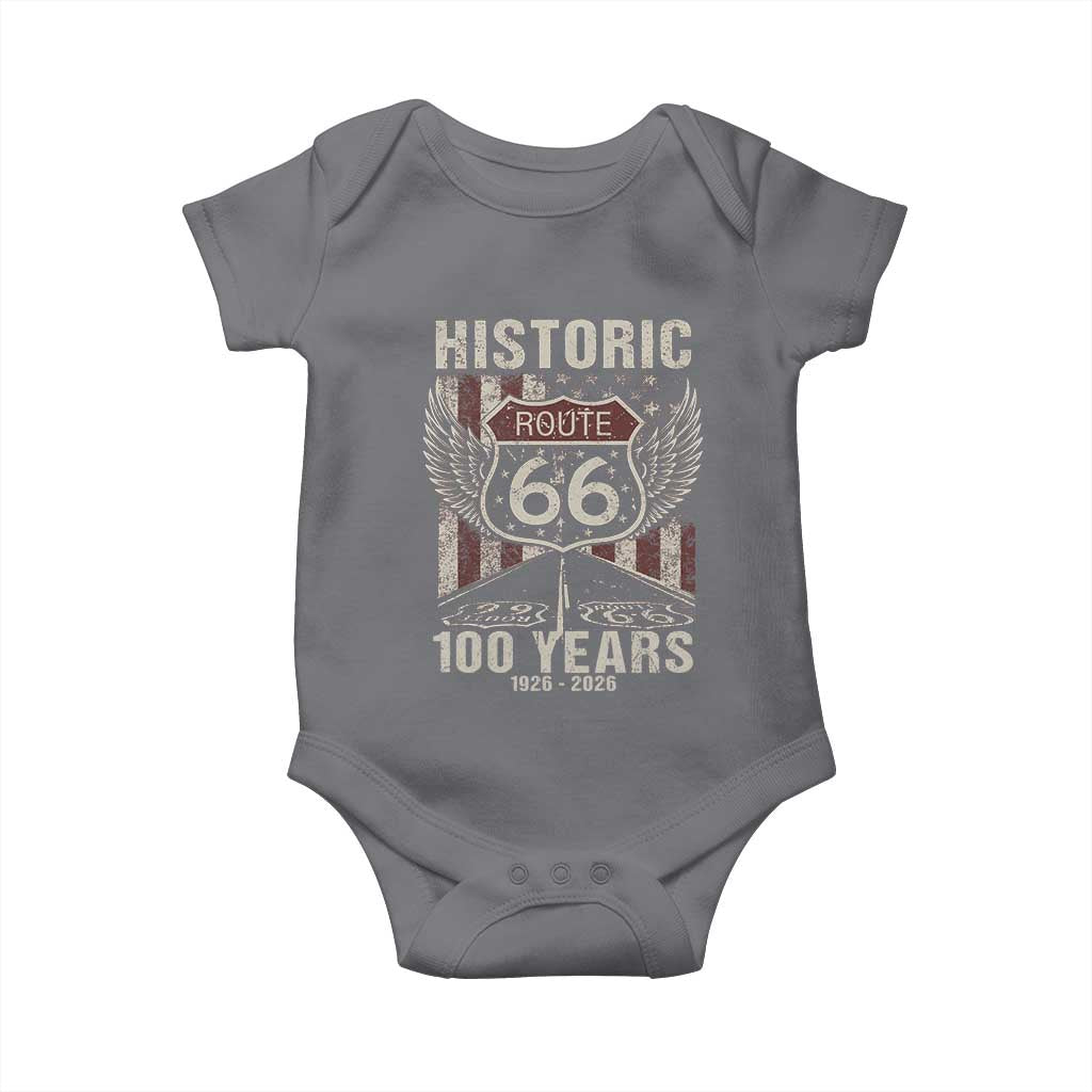 Historic Route Highway 66 100 Years Anniversary Baby Onesie Highway Road Sign Wings Vintage American Flag