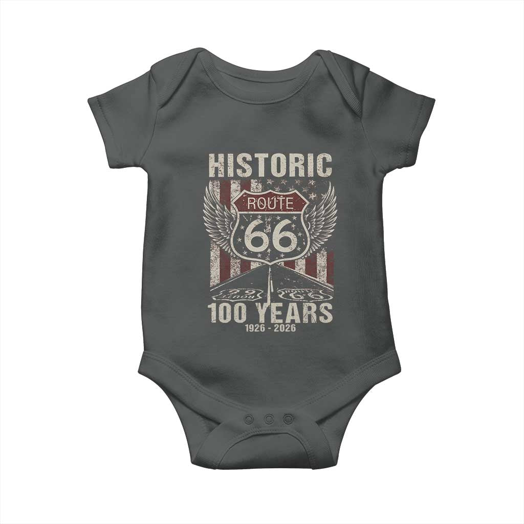 Historic Route Highway 66 100 Years Anniversary Baby Onesie Highway Road Sign Wings Vintage American Flag