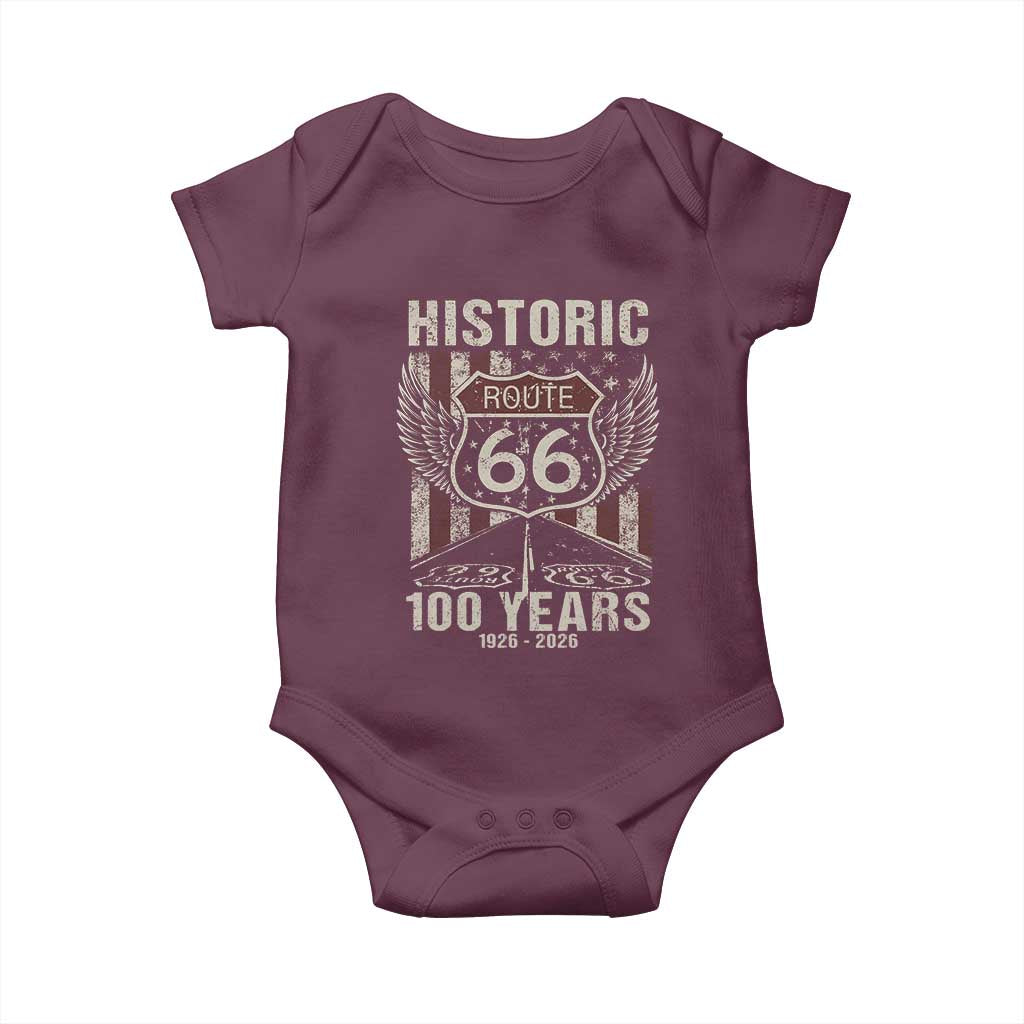 Historic Route Highway 66 100 Years Anniversary Baby Onesie Highway Road Sign Wings Vintage American Flag
