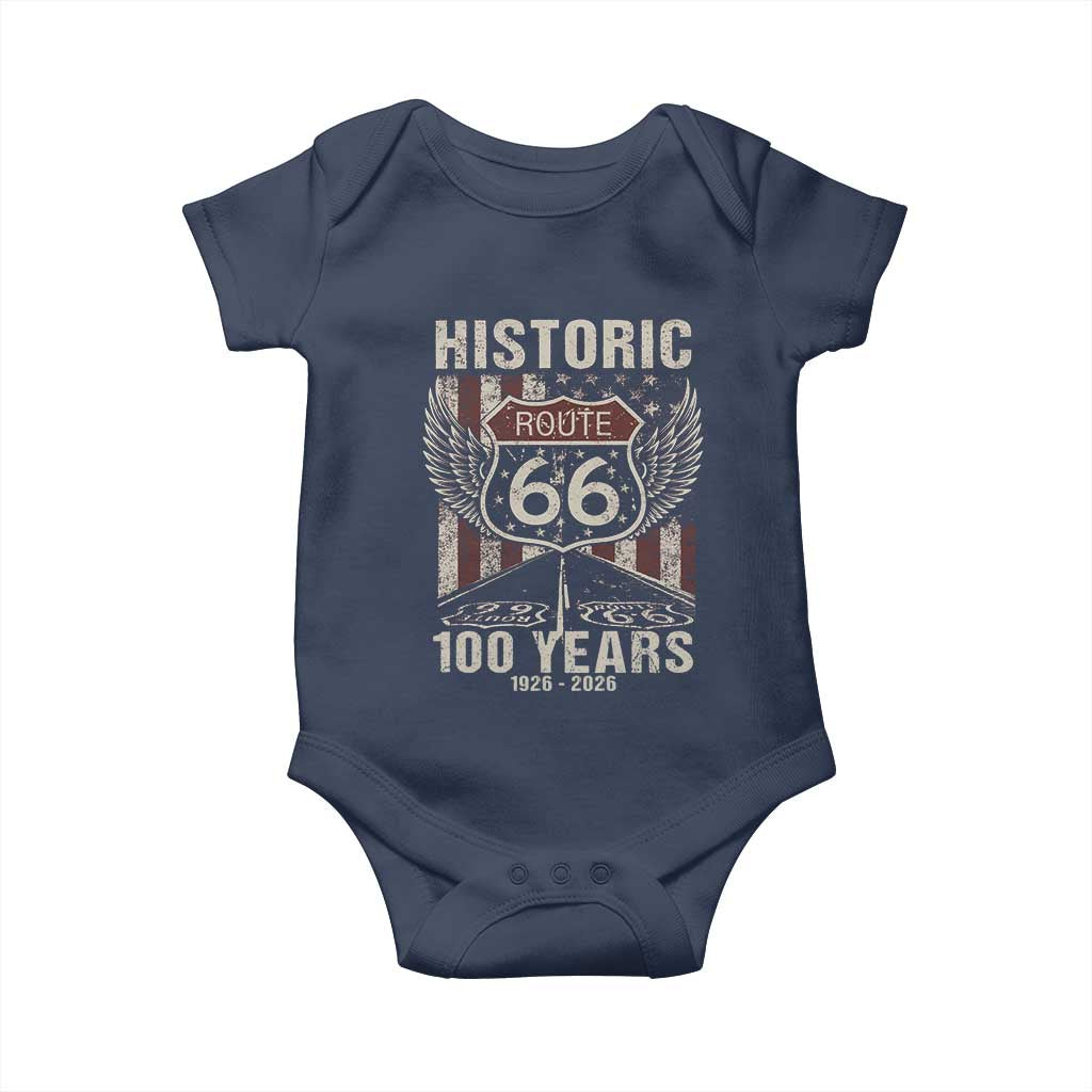 Historic Route Highway 66 100 Years Anniversary Baby Onesie Highway Road Sign Wings Vintage American Flag