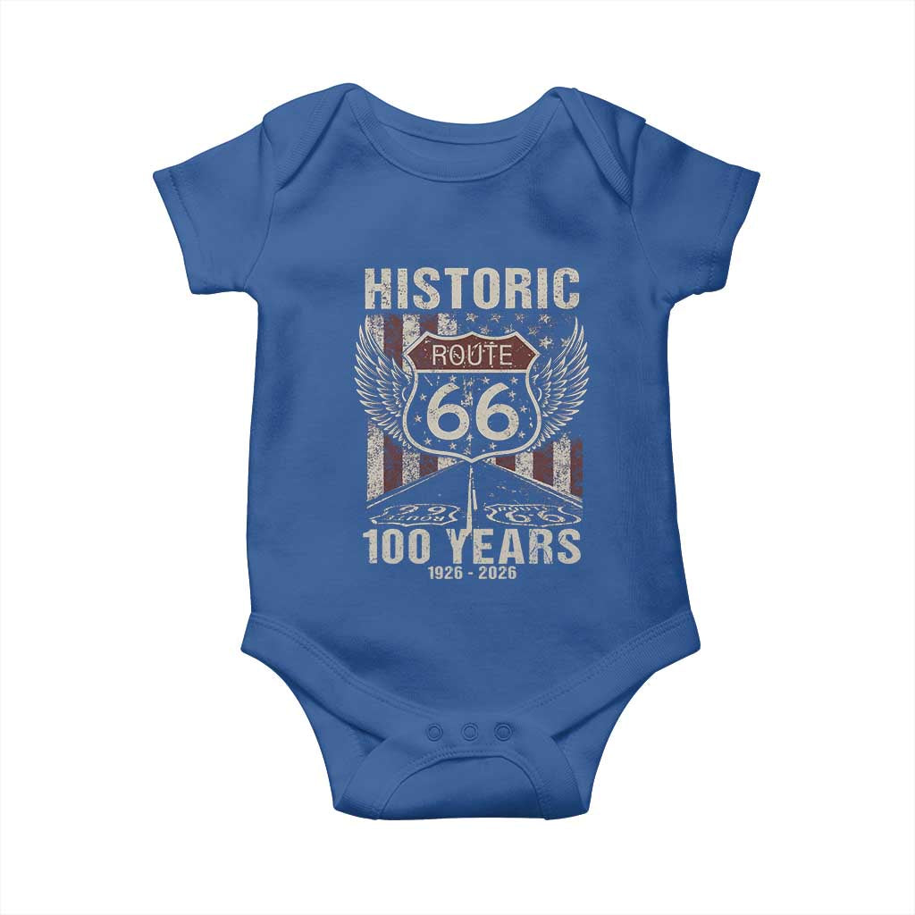 Historic Route Highway 66 100 Years Anniversary Baby Onesie Highway Road Sign Wings Vintage American Flag