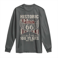 Historic Route Highway 66 100 Years Anniversary Long Sleeve Shirt Highway Road Sign Wings Vintage American Flag