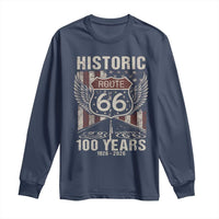 Historic Route Highway 66 100 Years Anniversary Long Sleeve Shirt Highway Road Sign Wings Vintage American Flag