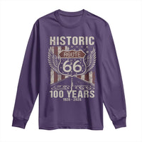 Historic Route Highway 66 100 Years Anniversary Long Sleeve Shirt Highway Road Sign Wings Vintage American Flag