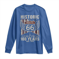 Historic Route Highway 66 100 Years Anniversary Long Sleeve Shirt Highway Road Sign Wings Vintage American Flag