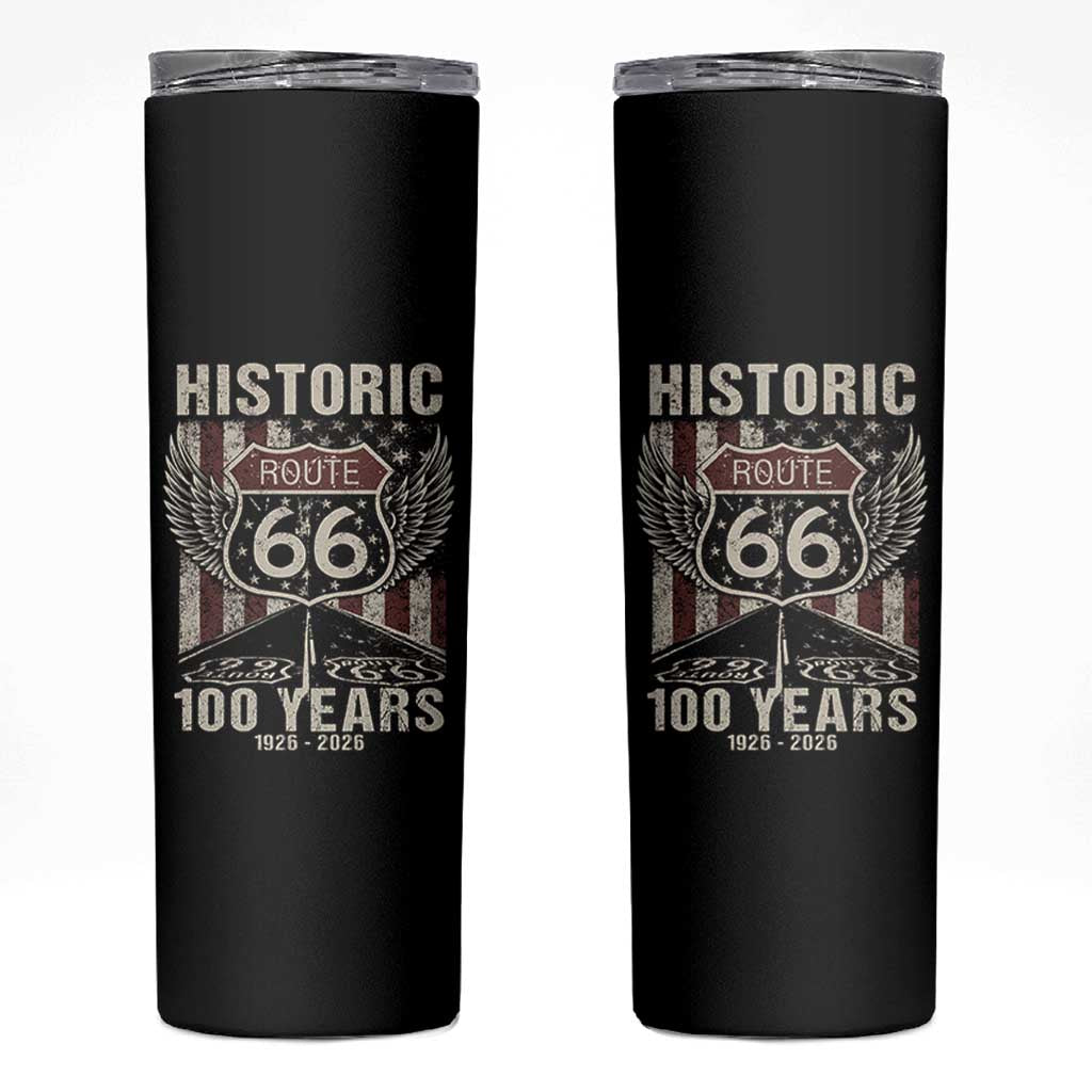 Historic Route Highway 66 100 Years Anniversary Skinny Tumbler Highway Road Sign Wings Vintage American Flag