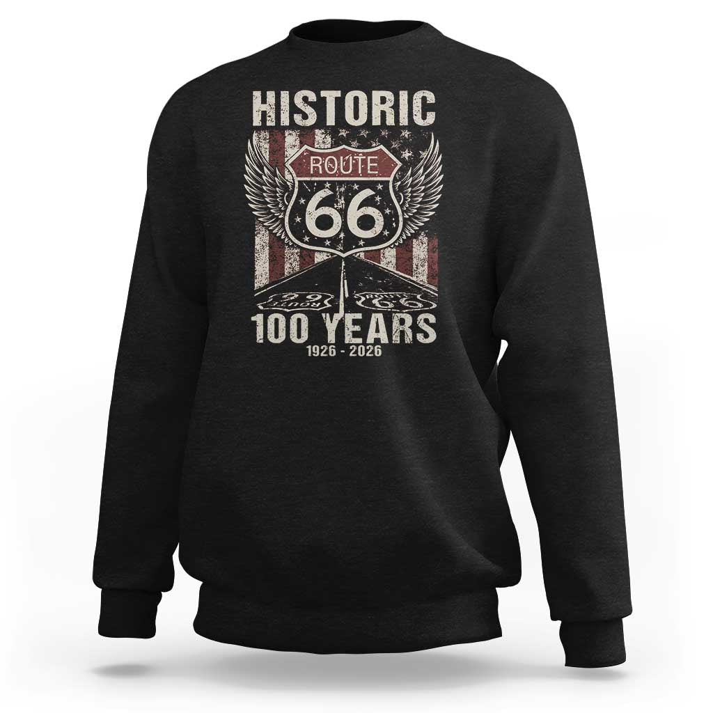 Historic Route Highway 66 100 Years Anniversary Sweatshirt Highway Road Sign Wings Vintage American Flag