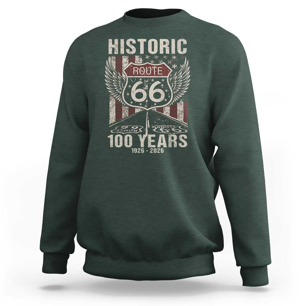 Historic Route Highway 66 100 Years Anniversary Sweatshirt Highway Road Sign Wings Vintage American Flag
