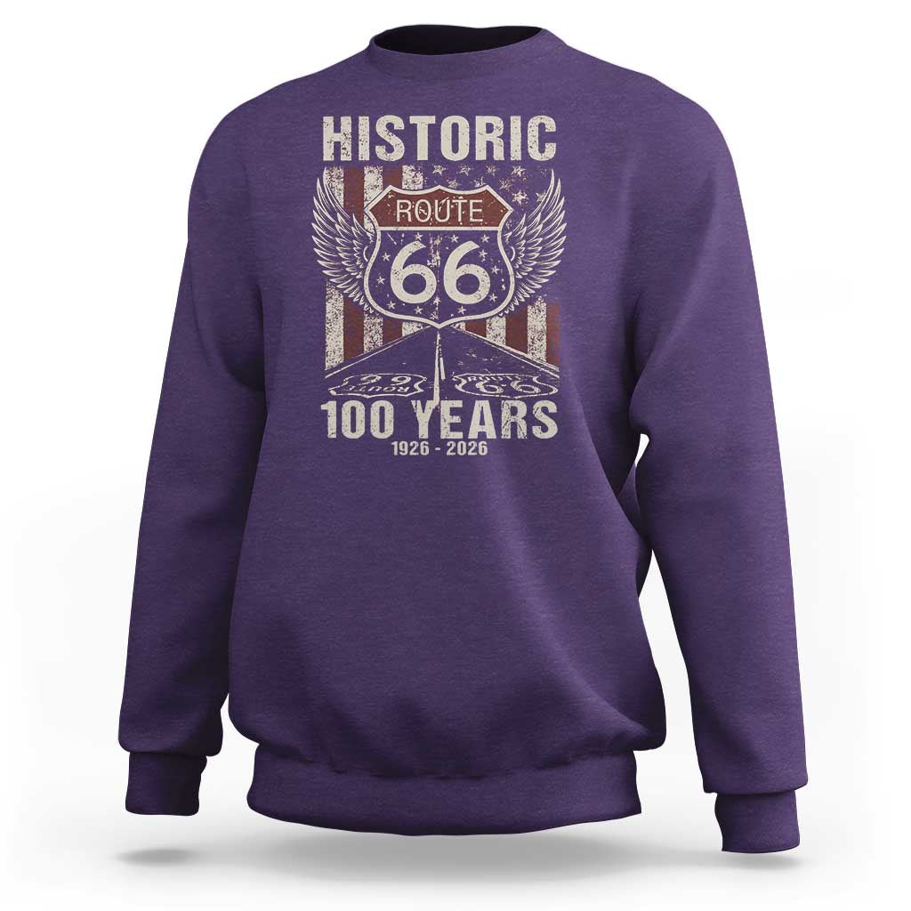 Historic Route Highway 66 100 Years Anniversary Sweatshirt Highway Road Sign Wings Vintage American Flag