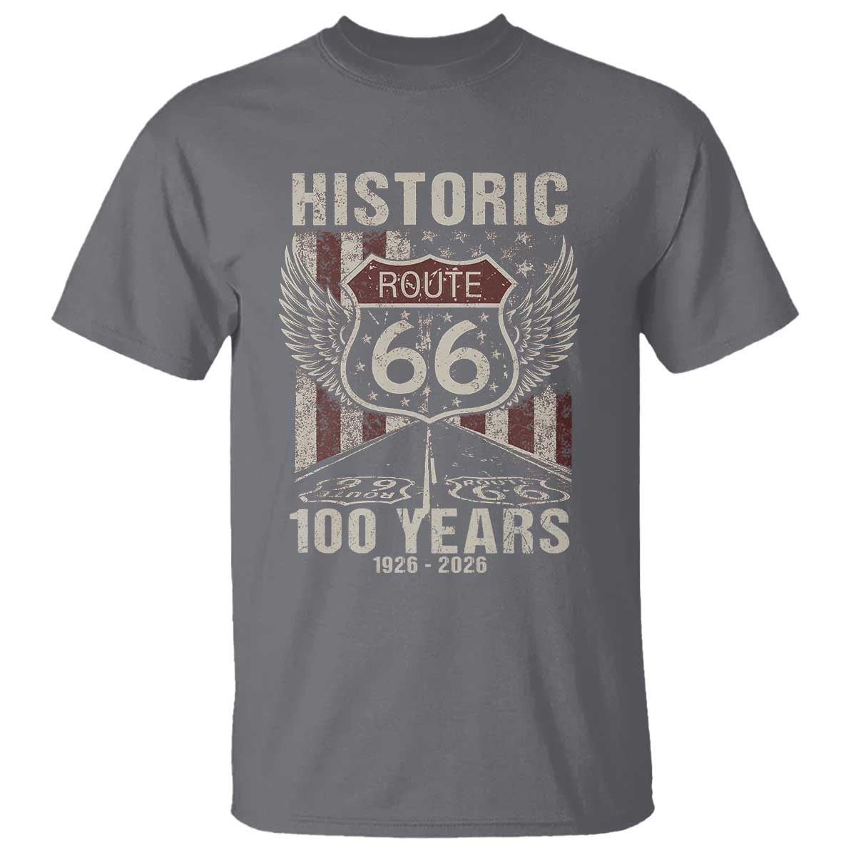 Historic Route Highway 66 100 Years Anniversary T Shirt Highway Road Sign Wings Vintage American Flag
