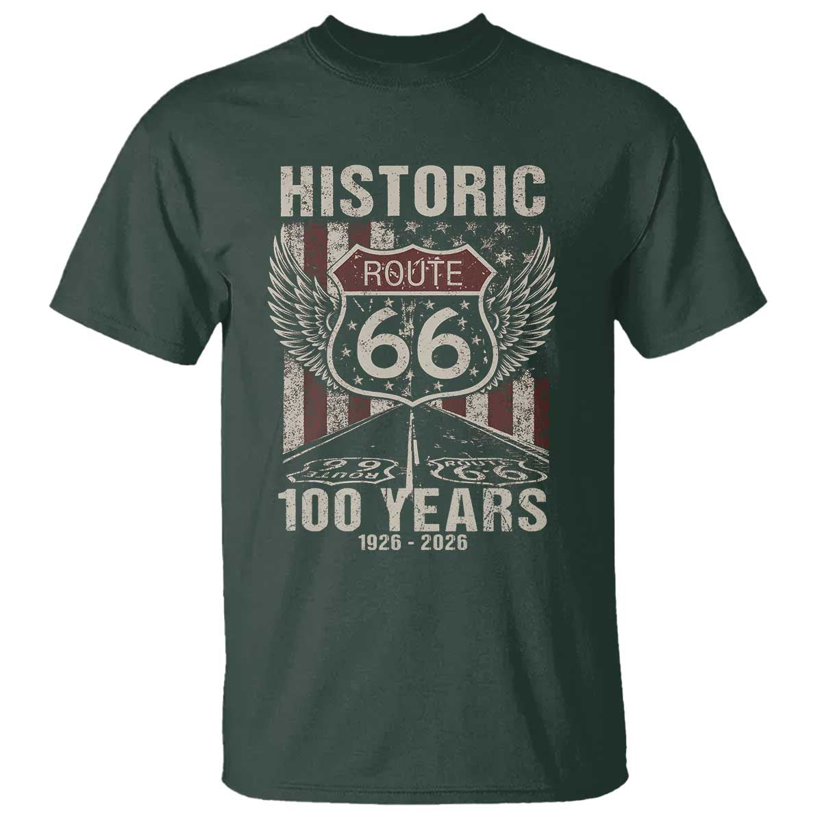 Historic Route Highway 66 100 Years Anniversary T Shirt Highway Road Sign Wings Vintage American Flag