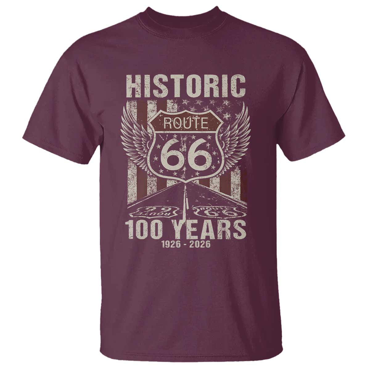 Historic Route Highway 66 100 Years Anniversary T Shirt Highway Road Sign Wings Vintage American Flag