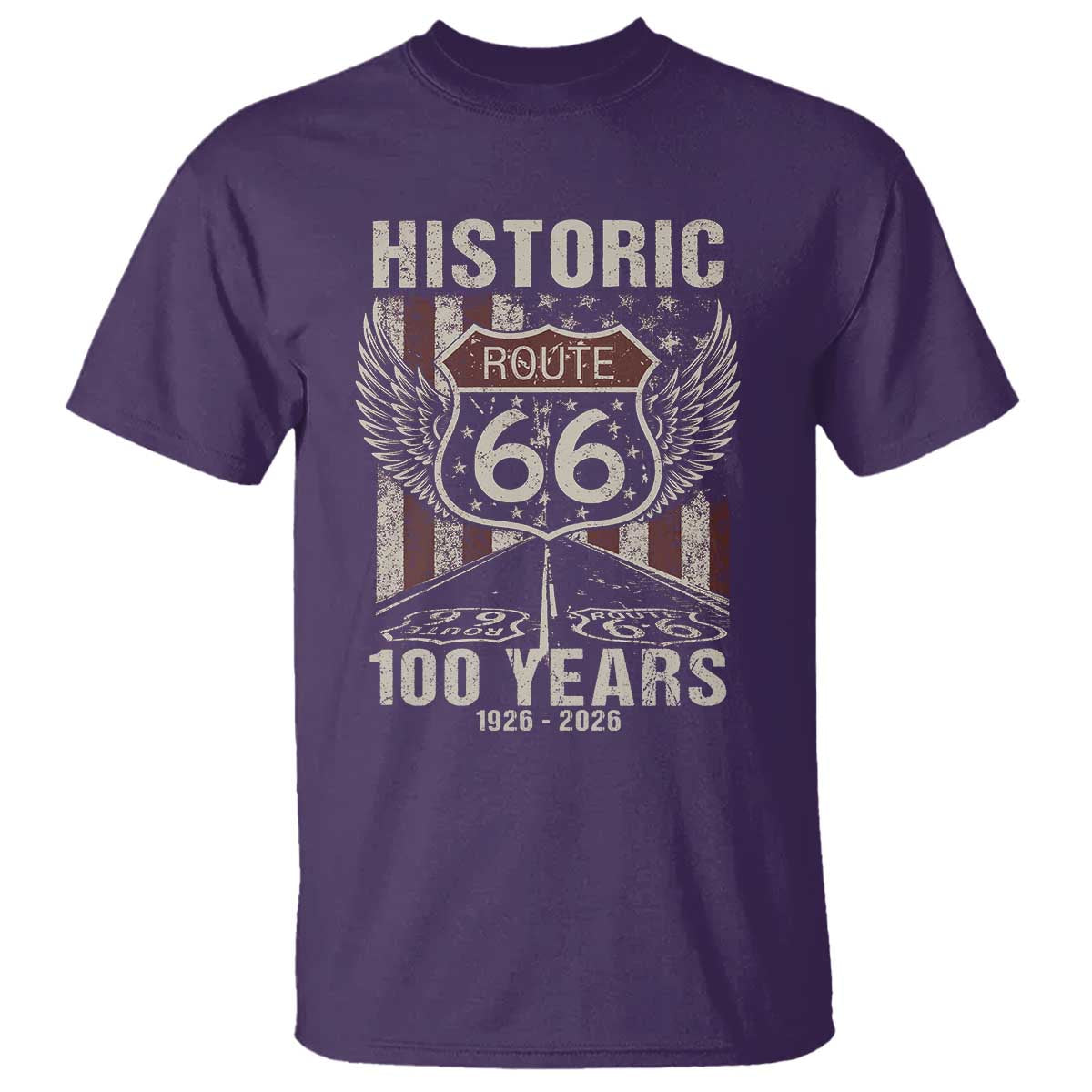 Historic Route Highway 66 100 Years Anniversary T Shirt Highway Road Sign Wings Vintage American Flag