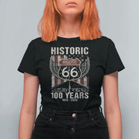 Historic Route Highway 66 100 Years Anniversary T Shirt For Women Highway Road Sign Wings Vintage American Flag