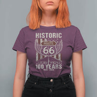 Historic Route Highway 66 100 Years Anniversary T Shirt For Women Highway Road Sign Wings Vintage American Flag