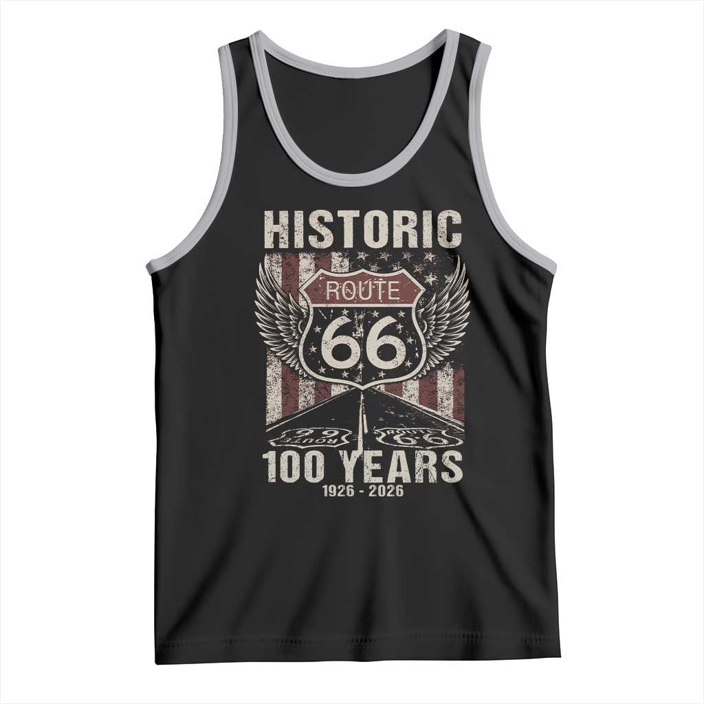 Historic Route Highway 66 100 Years Anniversary Tank Top Highway Road Sign Wings Vintage American Flag