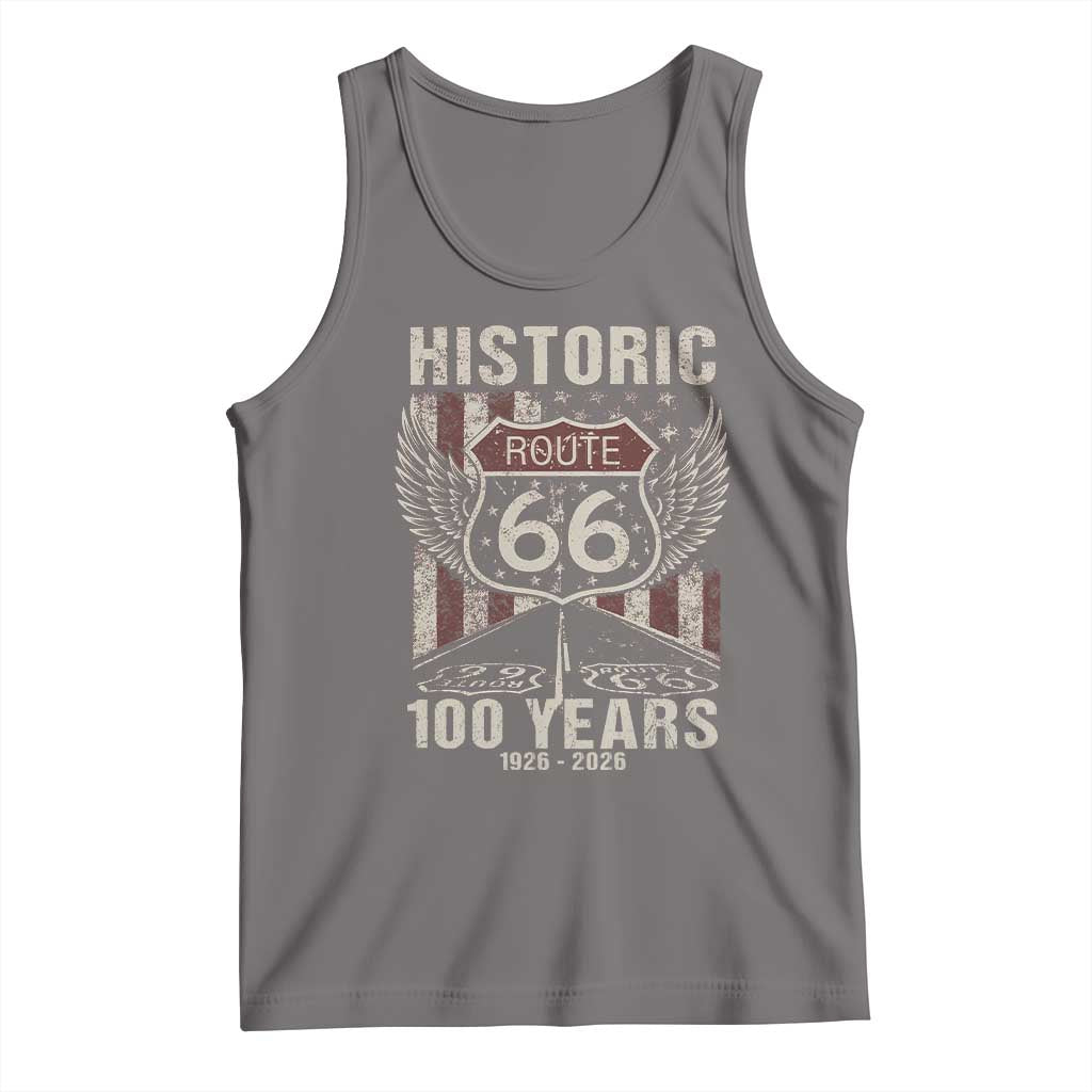 Historic Route Highway 66 100 Years Anniversary Tank Top Highway Road Sign Wings Vintage American Flag