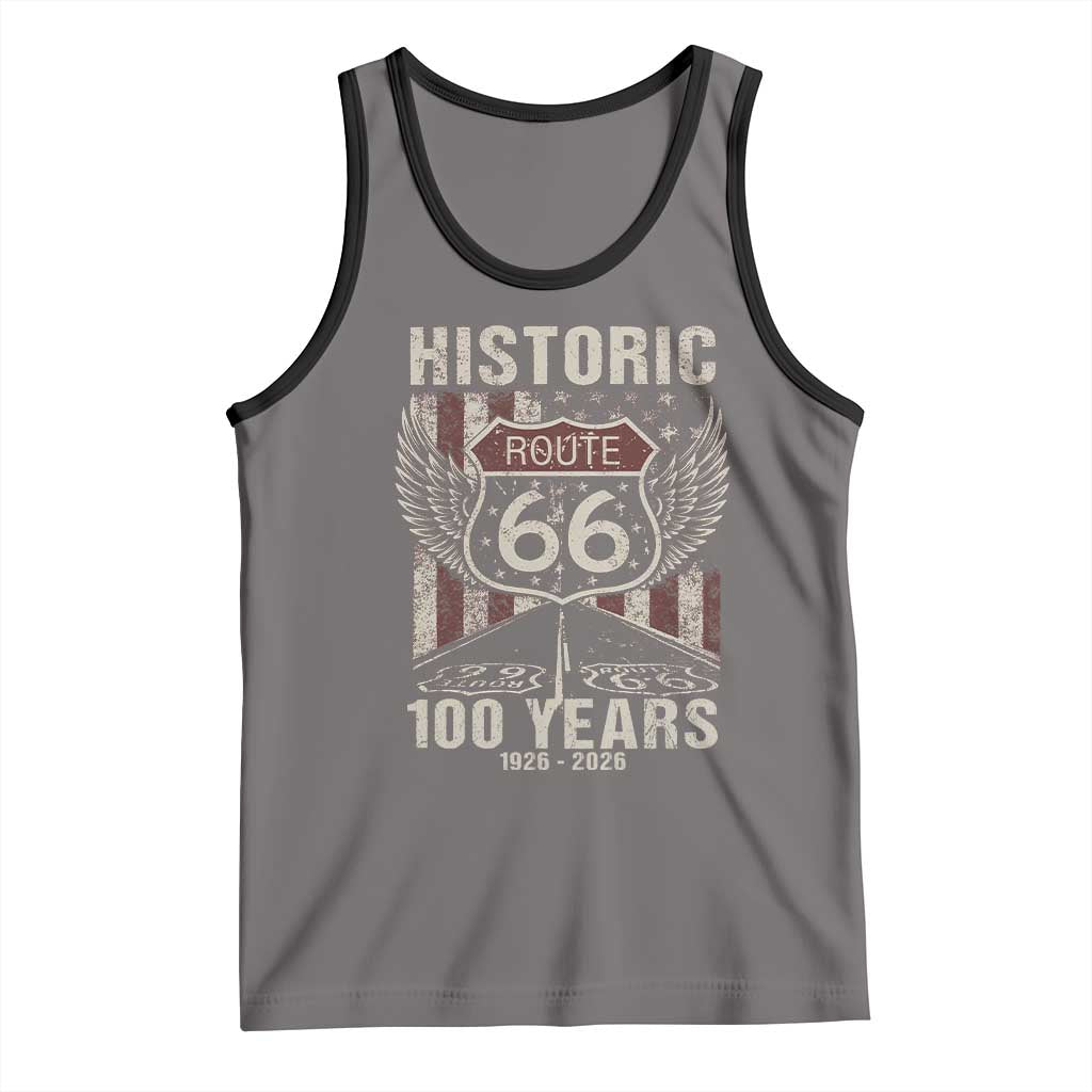 Historic Route Highway 66 100 Years Anniversary Tank Top Highway Road Sign Wings Vintage American Flag