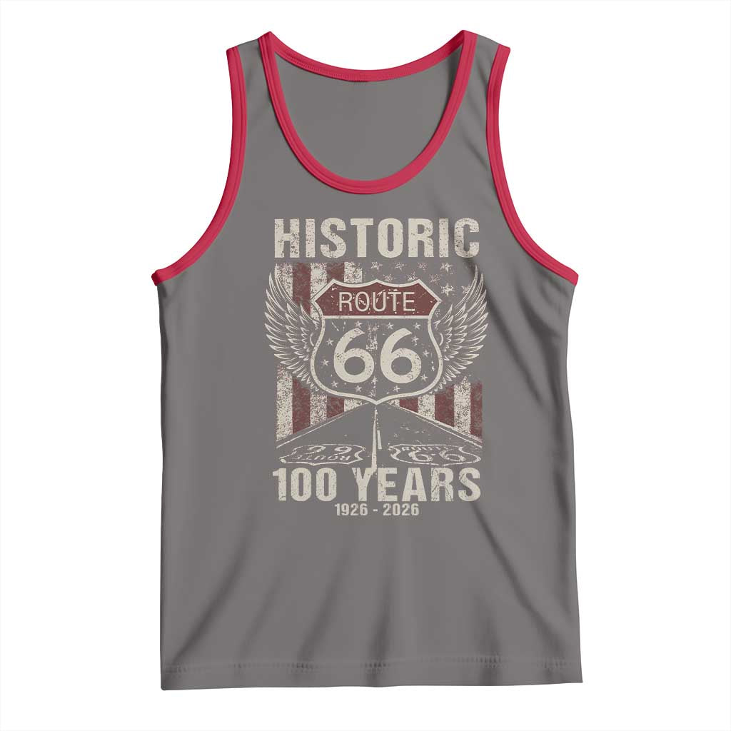 Historic Route Highway 66 100 Years Anniversary Tank Top Highway Road Sign Wings Vintage American Flag