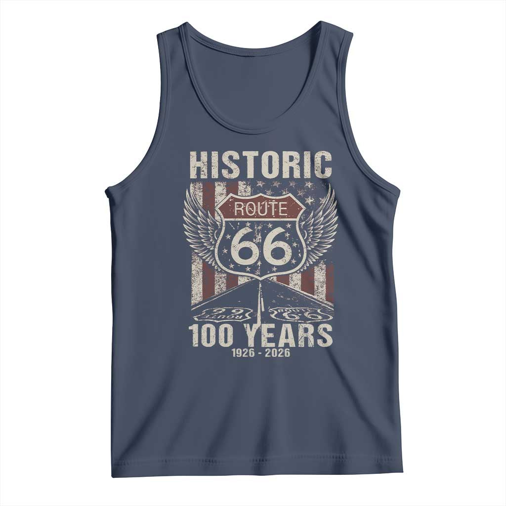 Historic Route Highway 66 100 Years Anniversary Tank Top Highway Road Sign Wings Vintage American Flag