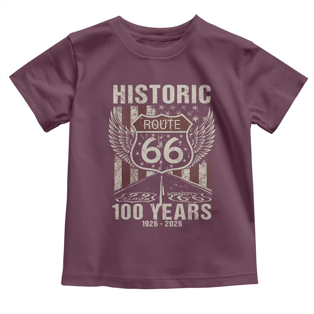 Historic Route Highway 66 100 Years Anniversary Toddler T Shirt Highway Road Sign Wings Vintage American Flag