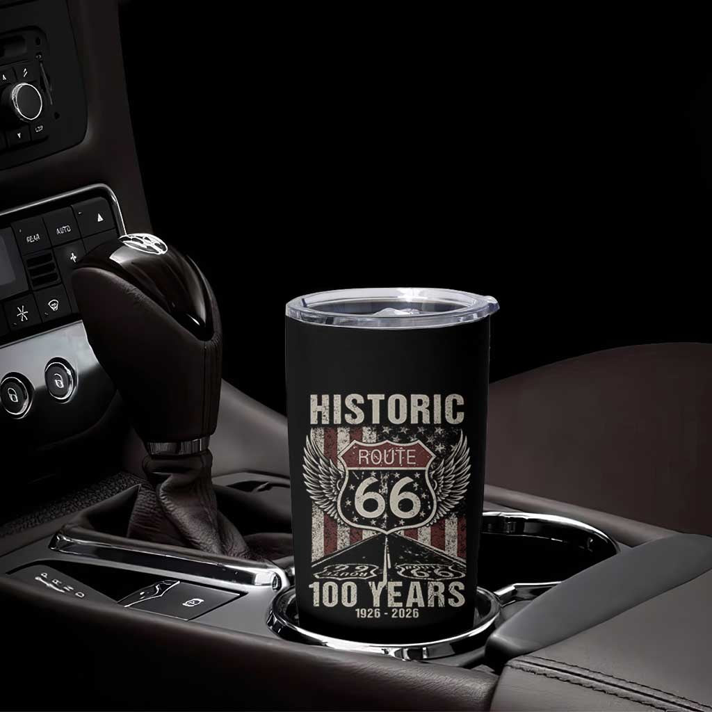 Historic Route Highway 66 100 Years Anniversary Tumbler Cup Highway Road Sign Wings Vintage American Flag