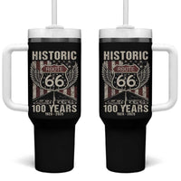 Historic Route Highway 66 100 Years Anniversary Tumbler With Handle Highway Road Sign Wings Vintage American Flag