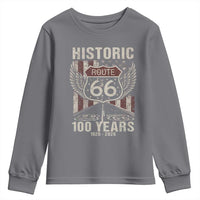Historic Route Highway 66 100 Years Anniversary Youth Sweatshirt Highway Road Sign Wings Vintage American Flag