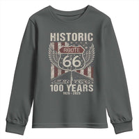 Historic Route Highway 66 100 Years Anniversary Youth Sweatshirt Highway Road Sign Wings Vintage American Flag