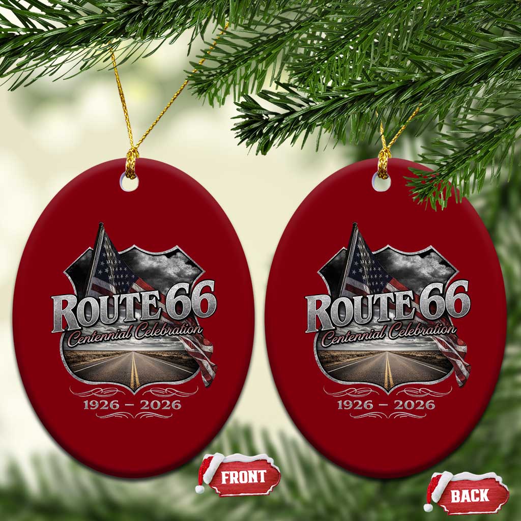 US Route Highway 66 Centennial Celebration Ceramic Ornament 100 Years Of The Mother Road Vintage American Flag
