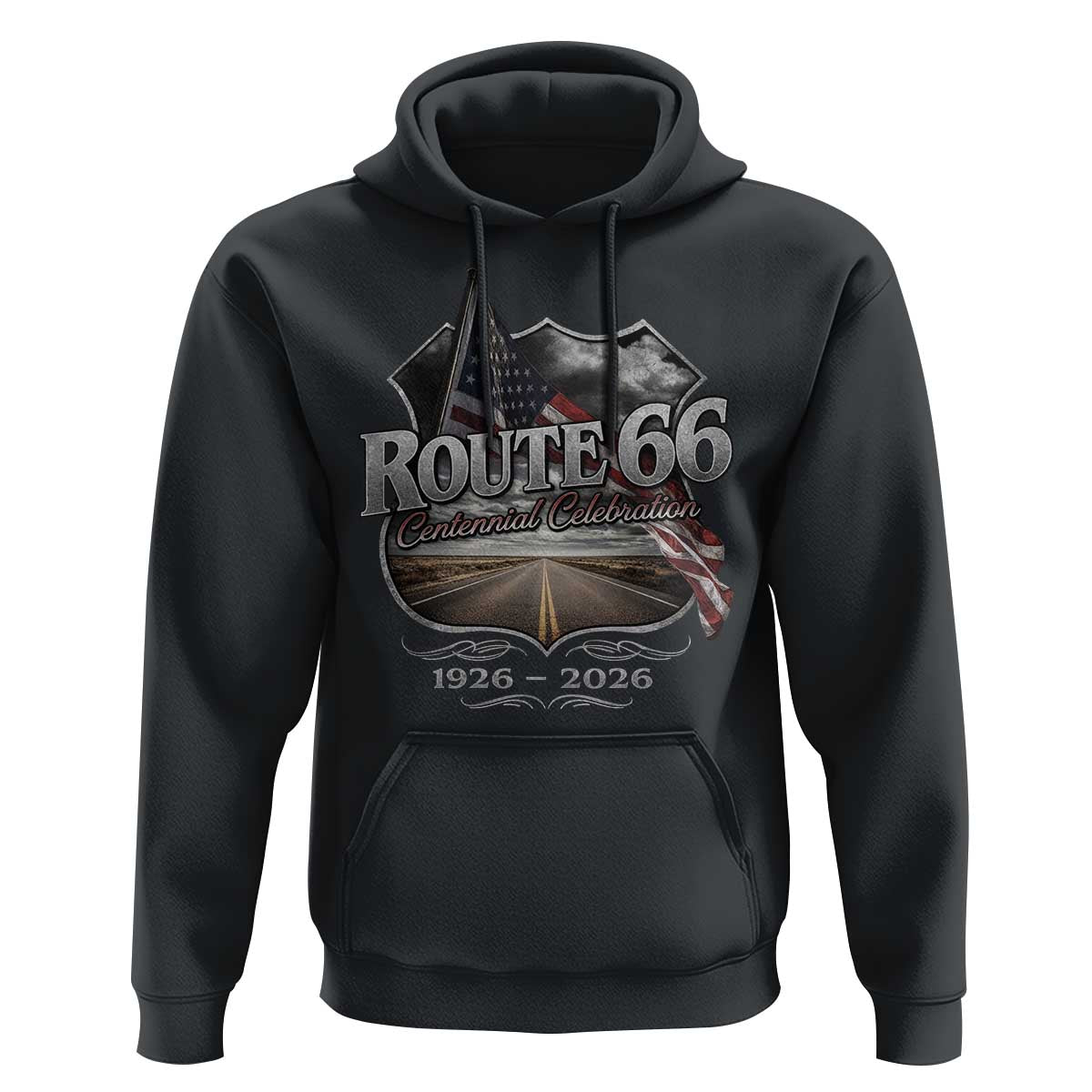 US Route Highway 66 Centennial Celebration Hoodie 100 Years Of The Mother Road Vintage American Flag