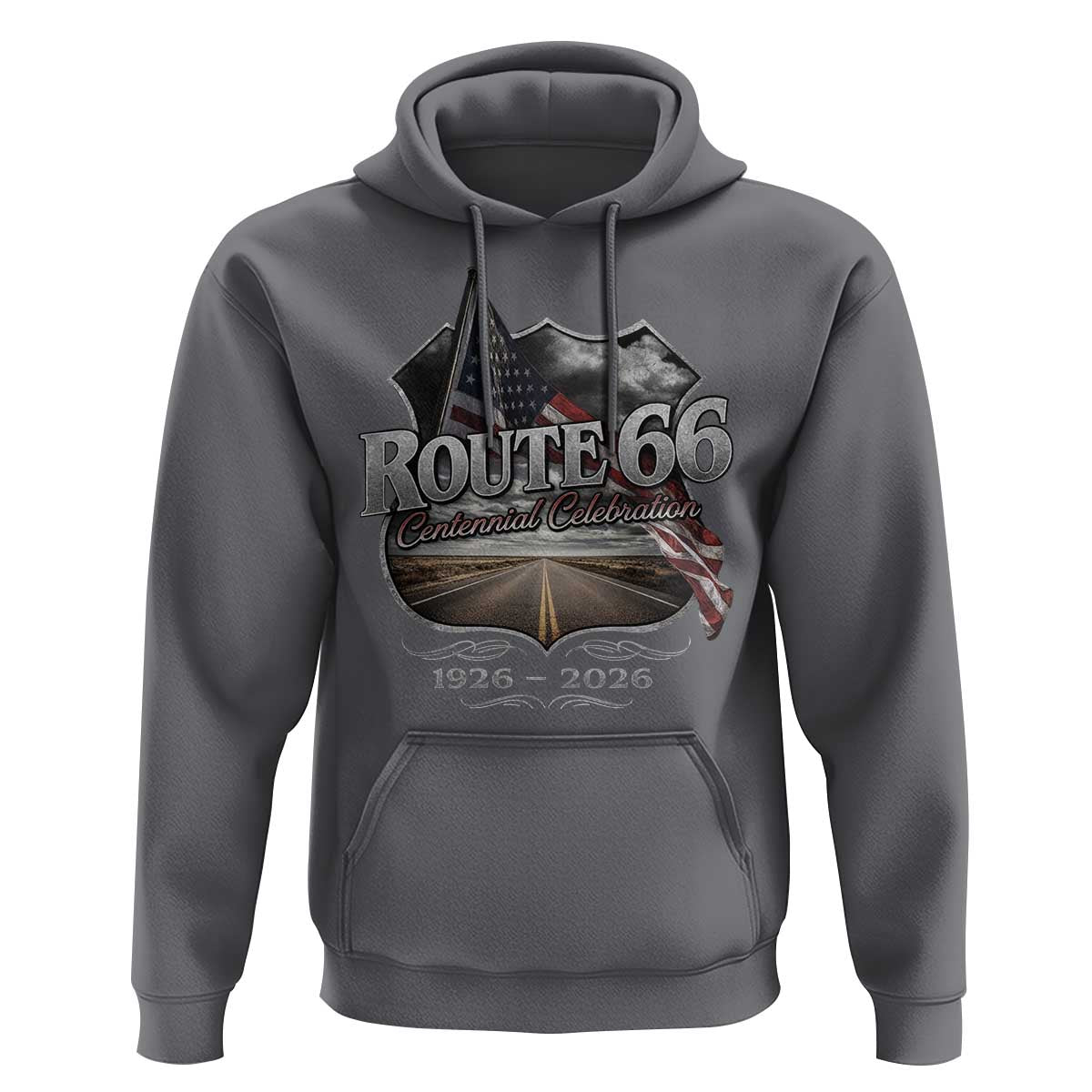 US Route Highway 66 Centennial Celebration Hoodie 100 Years Of The Mother Road Vintage American Flag