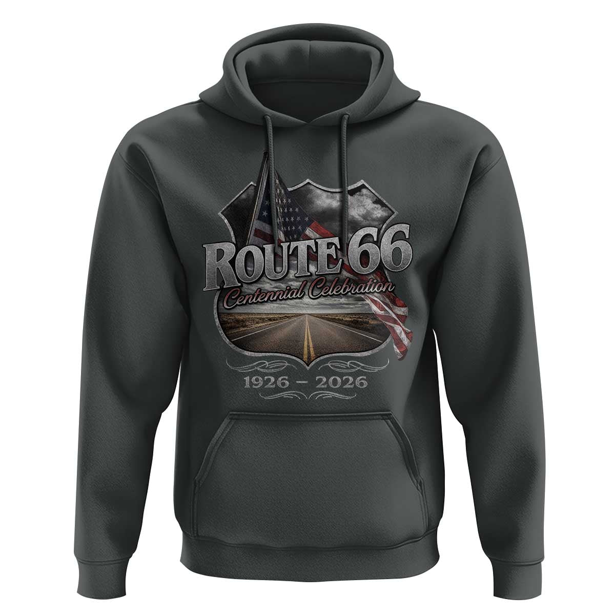 US Route Highway 66 Centennial Celebration Hoodie 100 Years Of The Mother Road Vintage American Flag