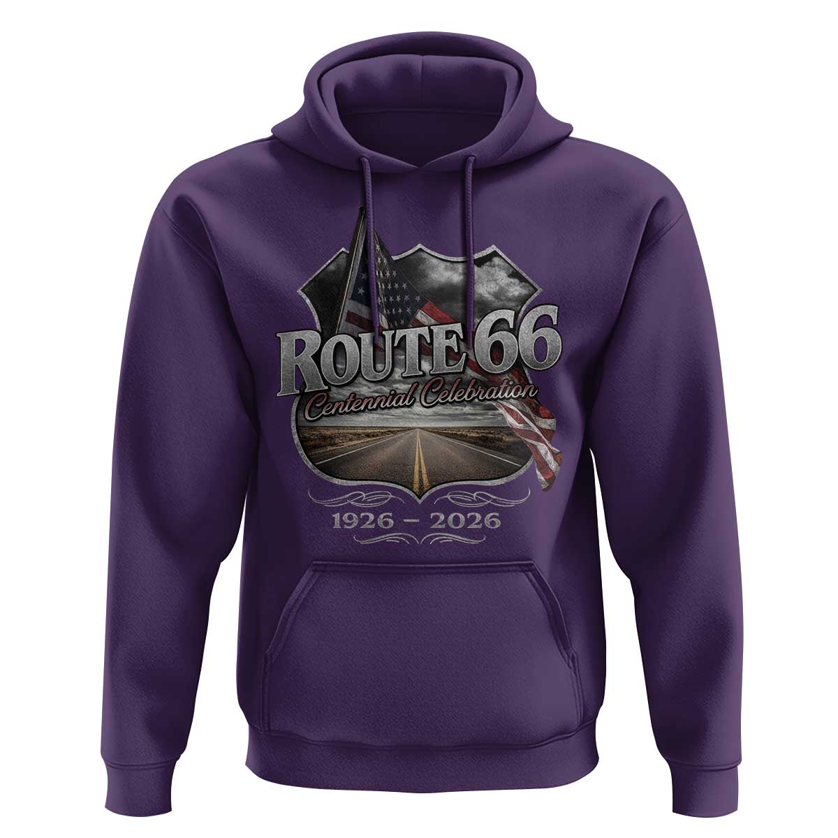 US Route Highway 66 Centennial Celebration Hoodie 100 Years Of The Mother Road Vintage American Flag