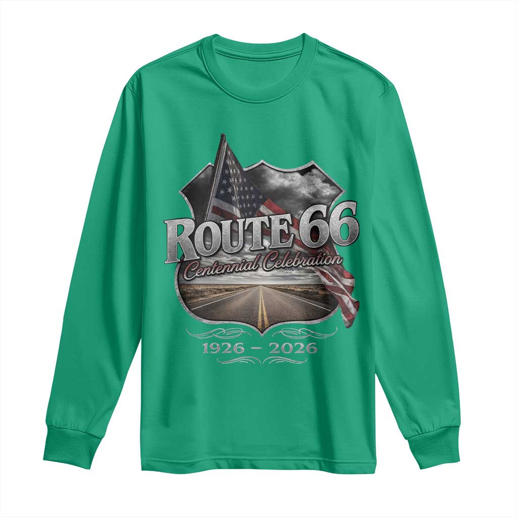 US Route Highway 66 Centennial Celebration Long Sleeve Shirt 100 Years Of The Mother Road Vintage American Flag