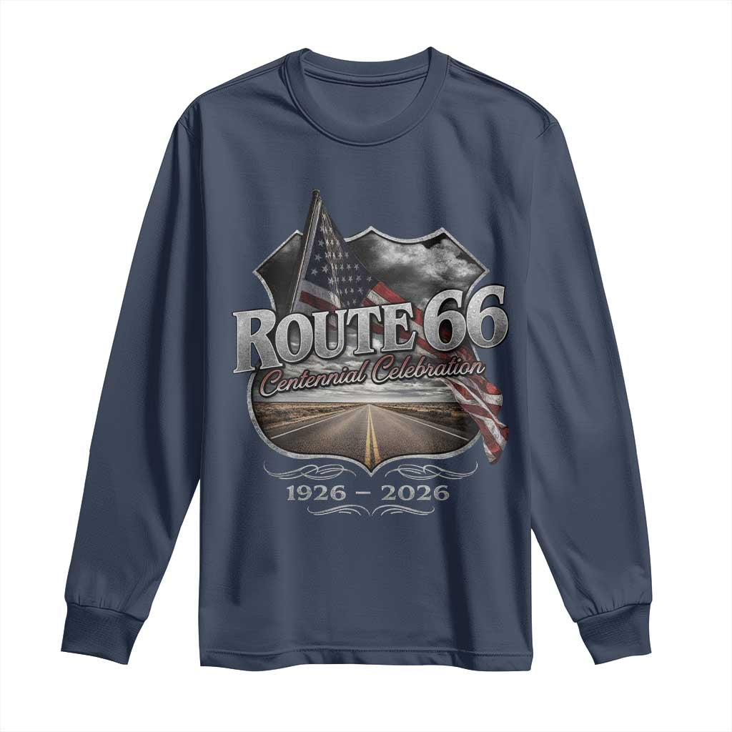 US Route Highway 66 Centennial Celebration Long Sleeve Shirt 100 Years Of The Mother Road Vintage American Flag