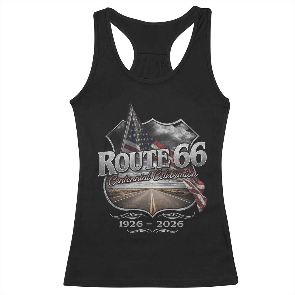 US Route Highway 66 Centennial Celebration Racerback Tank Top 100 Years Of The Mother Road Vintage American Flag