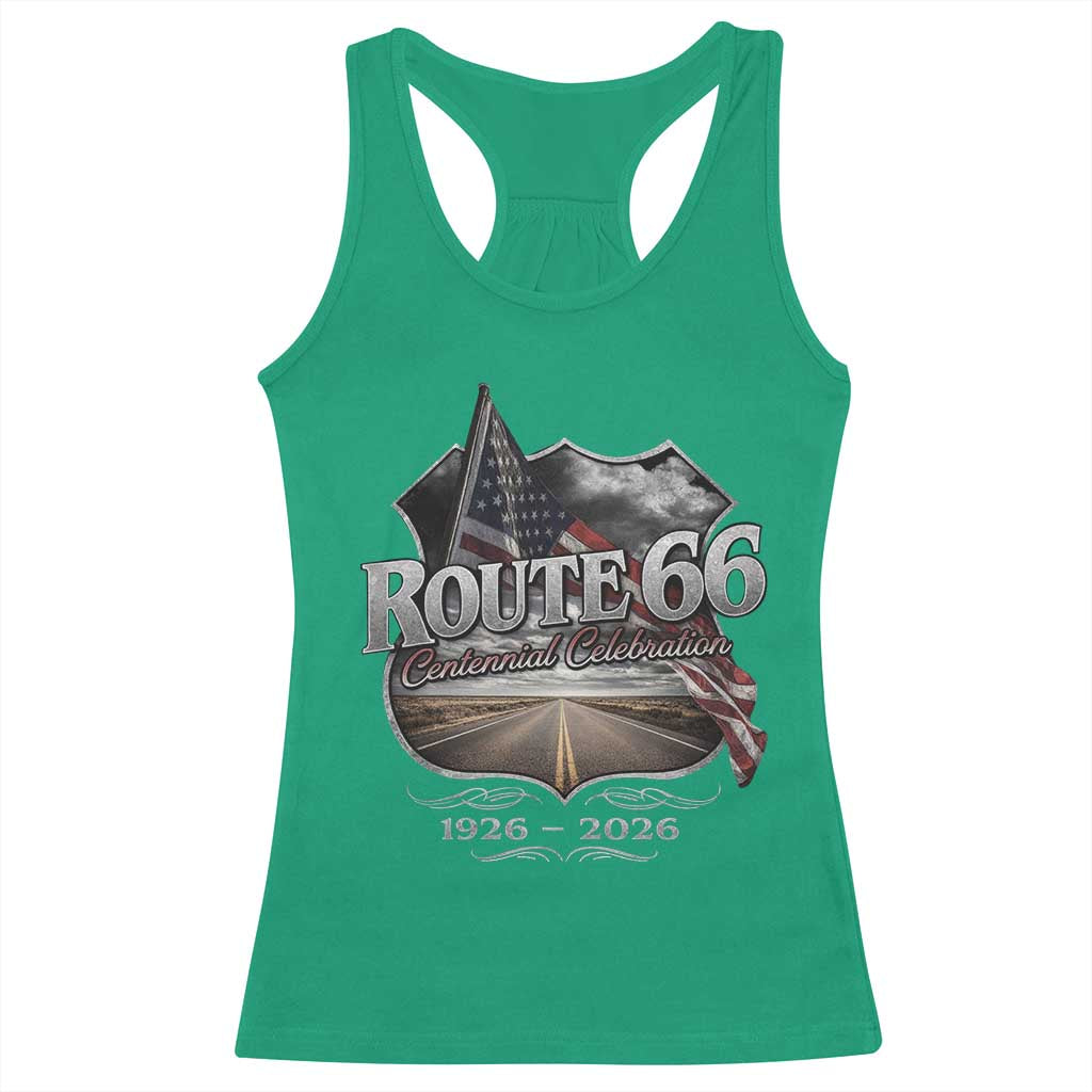 US Route Highway 66 Centennial Celebration Racerback Tank Top 100 Years Of The Mother Road Vintage American Flag