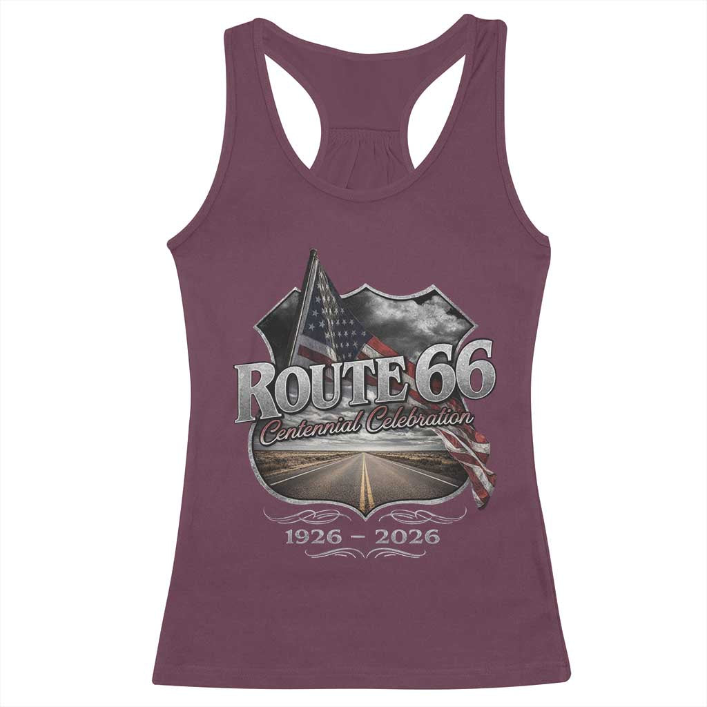 US Route Highway 66 Centennial Celebration Racerback Tank Top 100 Years Of The Mother Road Vintage American Flag