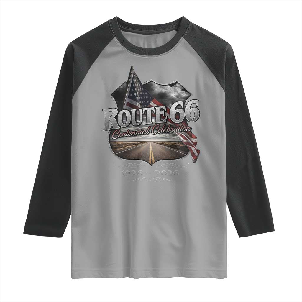US Route Highway 66 Centennial Celebration Raglan Shirt 100 Years Of The Mother Road Vintage American Flag