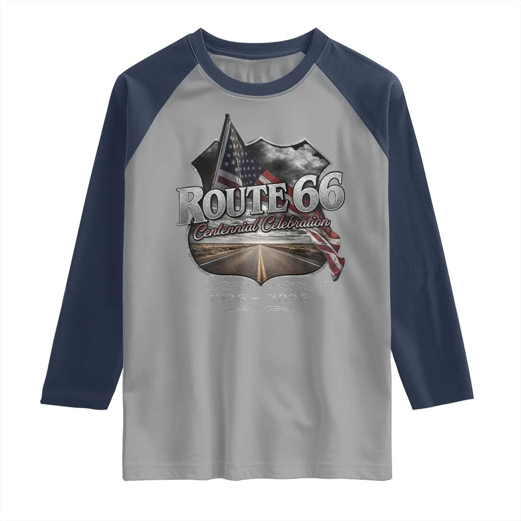 US Route Highway 66 Centennial Celebration Raglan Shirt 100 Years Of The Mother Road Vintage American Flag