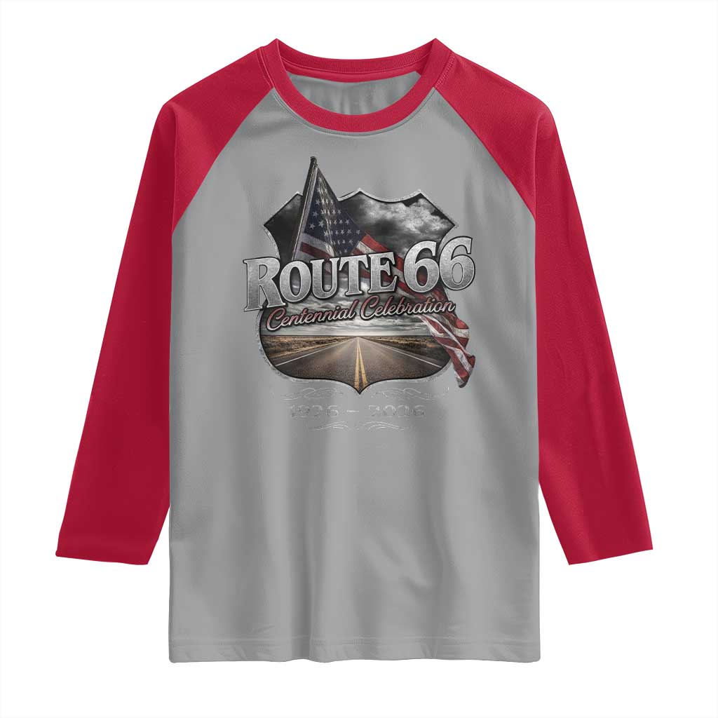 US Route Highway 66 Centennial Celebration Raglan Shirt 100 Years Of The Mother Road Vintage American Flag