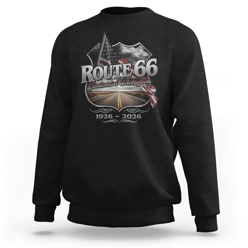 US Route Highway 66 Centennial Celebration Sweatshirt 100 Years Of The Mother Road Vintage American Flag