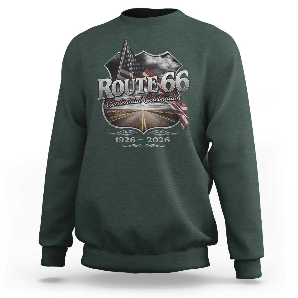 US Route Highway 66 Centennial Celebration Sweatshirt 100 Years Of The Mother Road Vintage American Flag