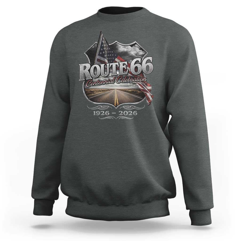 US Route Highway 66 Centennial Celebration Sweatshirt 100 Years Of The Mother Road Vintage American Flag