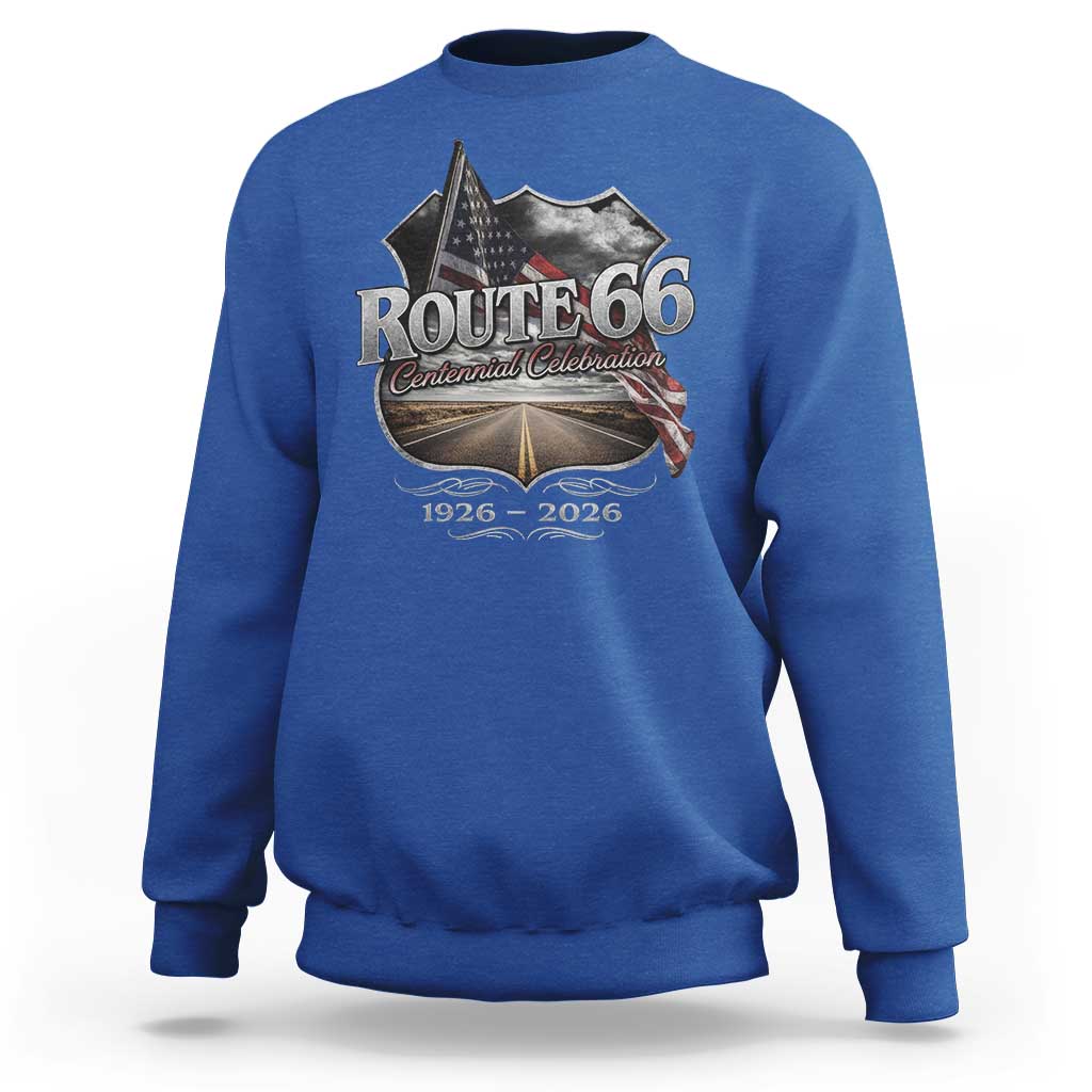 US Route Highway 66 Centennial Celebration Sweatshirt 100 Years Of The Mother Road Vintage American Flag