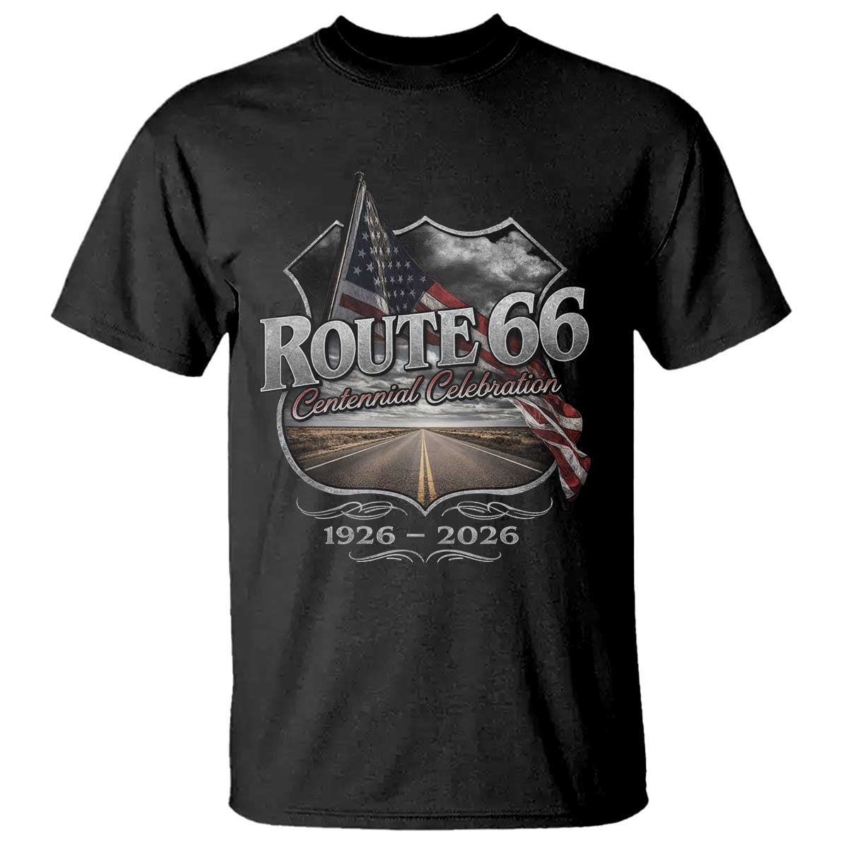 US Route Highway 66 Centennial Celebration T Shirt 100 Years Of The Mother Road Vintage American Flag