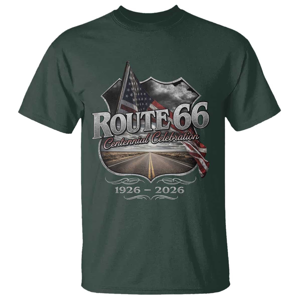 US Route Highway 66 Centennial Celebration T Shirt 100 Years Of The Mother Road Vintage American Flag